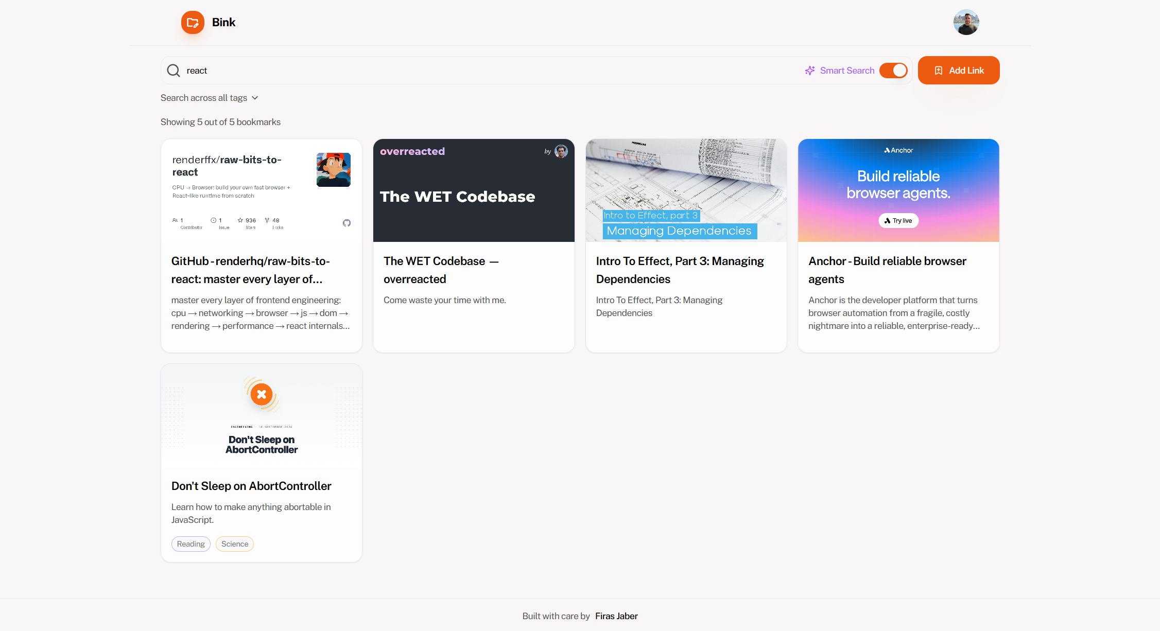 Bink search view showing semantic results